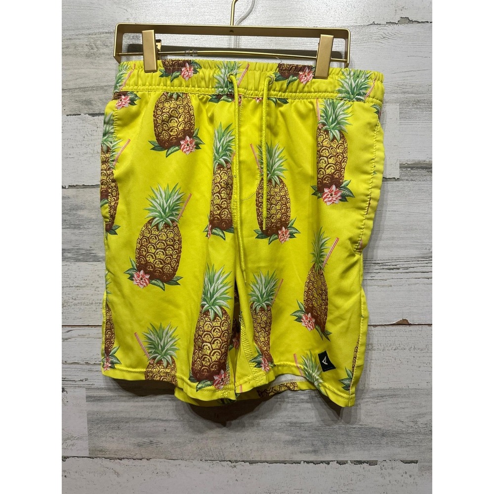 Sperry Swim Trunks Men Small Yellow Pineapple Floral Tropical Print‎ Shorts EUC